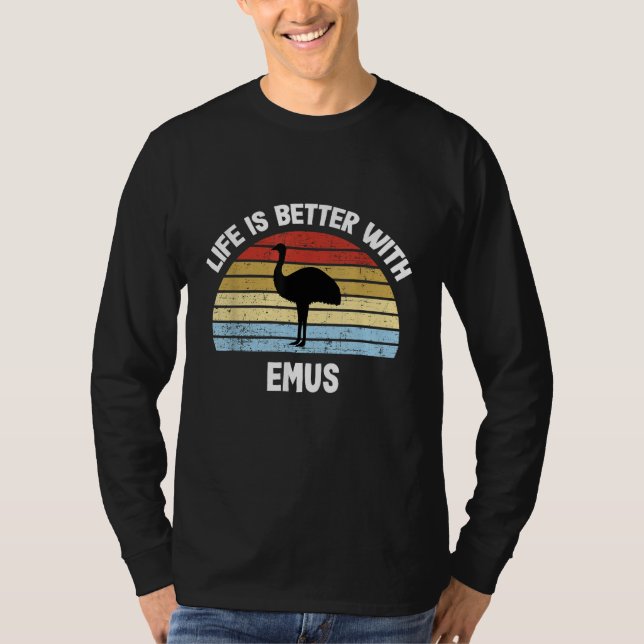 Emu mit deutschem Text Das Leben ist besser T-Shirt (Vorderseite)