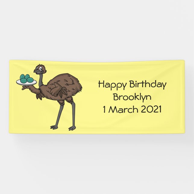 Emu mit Eiern Cartoon-Abbildung Banner (Horizontal)