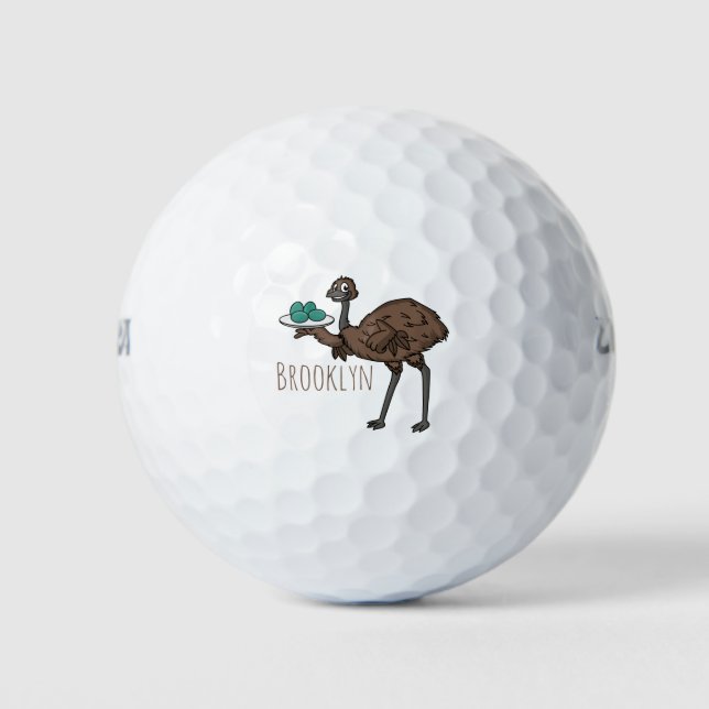 Emu mit Eiern Cartoon-Abbildung Golfball (Vorderseite)