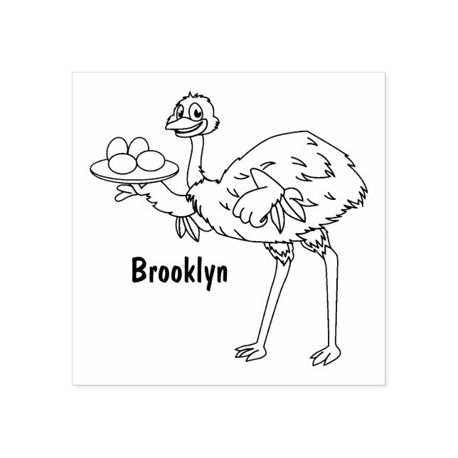 Emu mit Eiern Cartoon-Abbildung Gummistempel (Prägung)