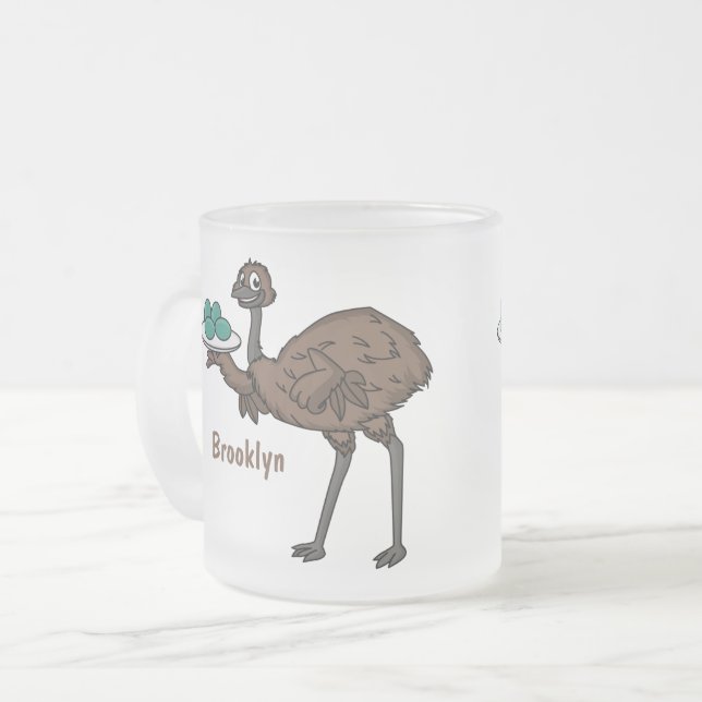 Emu mit Eiern Cartoon-Abbildung Mattglastasse (Vorderseite Links)