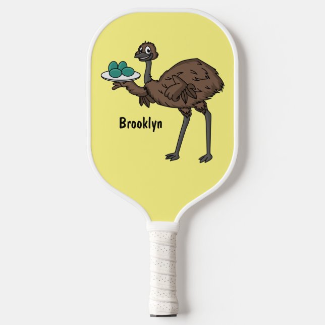 Emu mit Eiern Cartoon-Abbildung Pickleball Schläger (Vorderseite)