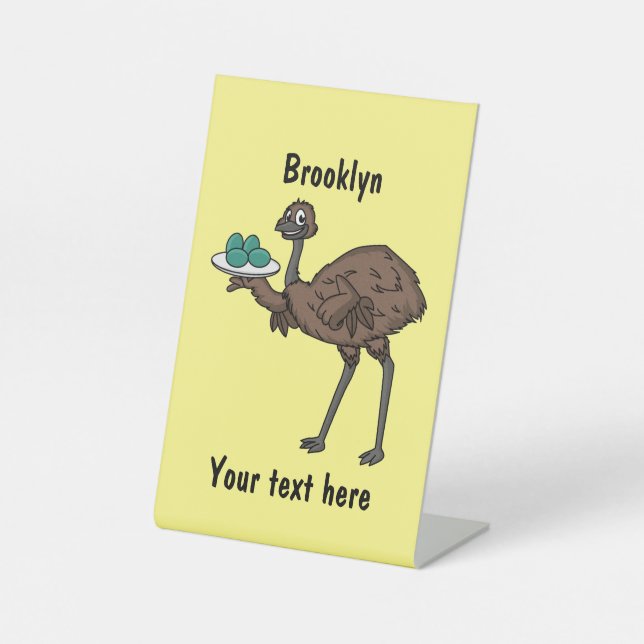 Emu mit Eiern Cartoon-Abbildung Sockelschild (Vorderseite)