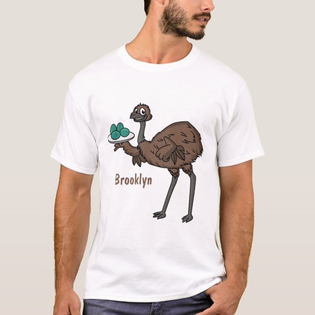 Emu mit Eiern Cartoon-Abbildung T-Shirt (Vorderseite)