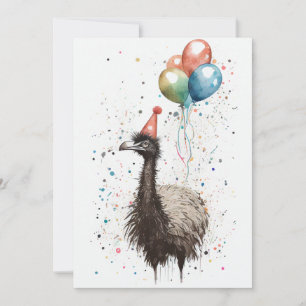 Emu mit Party Hat und Balloons Flat Greeting Card Dankeskarte