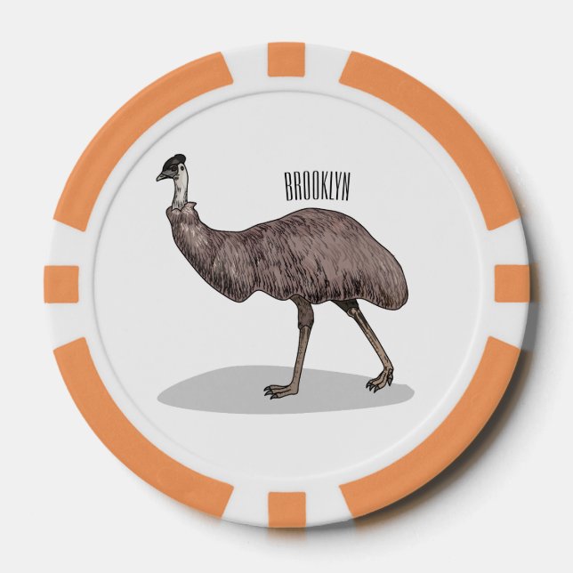 Emu Vogel Cartoon Pokerchips (Vorderseite)