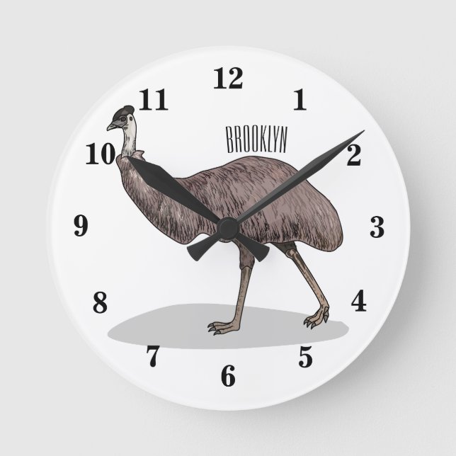 Emu Vogel Cartoon Runde Wanduhr (Vorderseite)