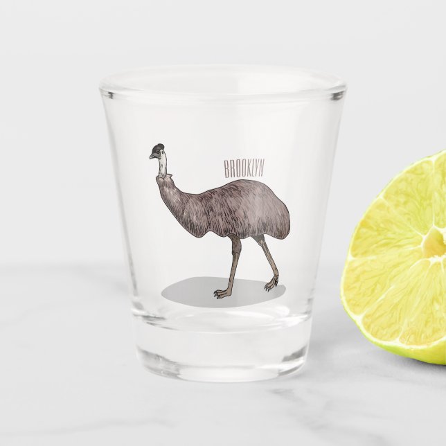 Emu Vogel Cartoon Schnapsglas (Vorderseite)