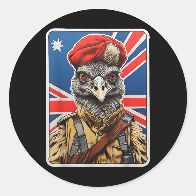 Emu War Hero Design - Emu in militärischer Uniform Runder Aufkleber (Vorderseite)