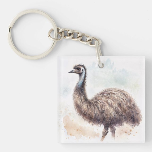 Emu Watercolor Art Schlüsselanhänger (Vorderseite)