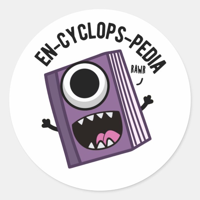 En-cyclops-pedia Funny Encyclopedia Pun Runder Aufkleber (Vorderseite)