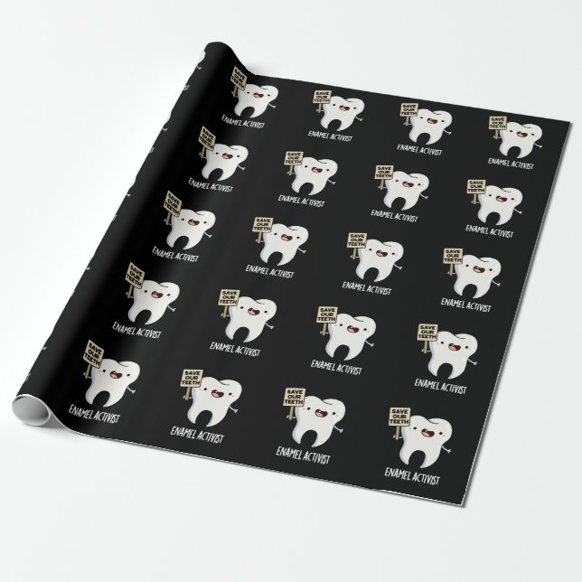 Enamel Activist Funny Dental Tooth Puff Dark BG Geschenkpapier (Ungerollt)