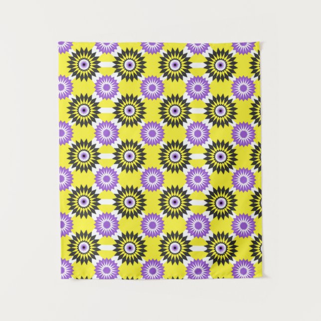 Enby pride colors / yellow mirror flower pattern wandteppich (Vorderseite)