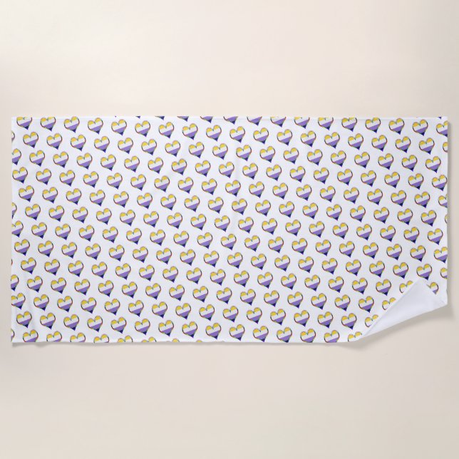 Enby Pride Heart Pattern Beach Handtuch (Vorderseite)