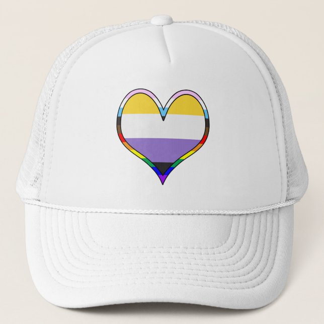 Enby Pride Heart Trucker Hat Truckerkappe (Vorderseite)