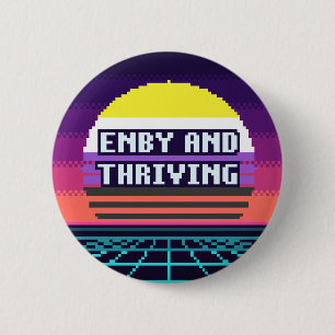 Enby und aufblühender nichtbinärer Stolz Pixel-But Button