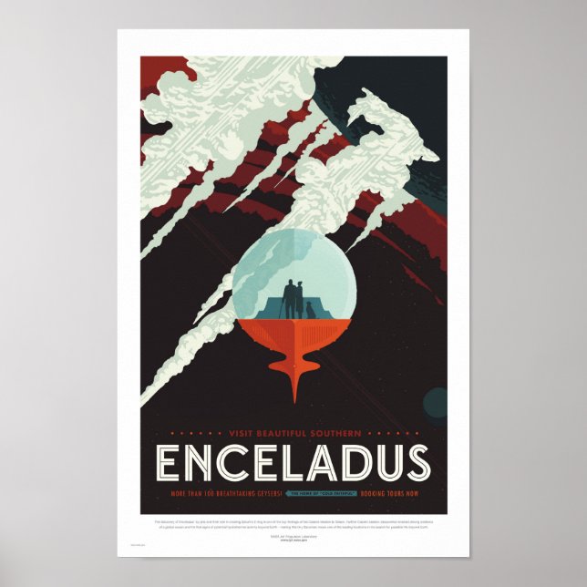 Enceladus - Retro NASA Reiseplakat Poster (Vorne)