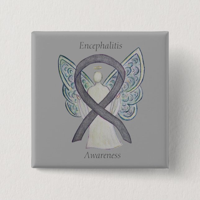 Encephalitis Silbernes Bewusstsein Ribbon Angel Ar Button (Vorderseite)
