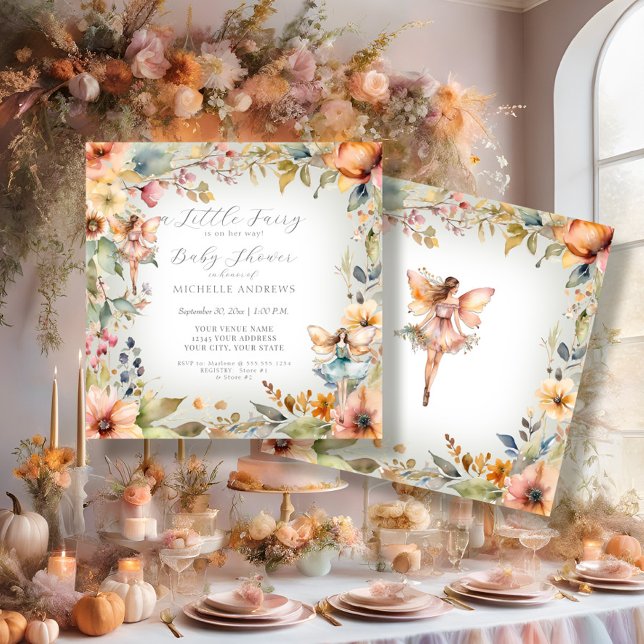 Enchangerée Fairy Fall Floral Mint Girl Babydusche Einladung (Von Creator hochgeladen)