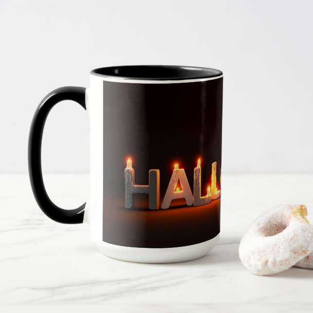 "Enchant your mornings with our Halloween mugs" Tasse (Mit Donut)