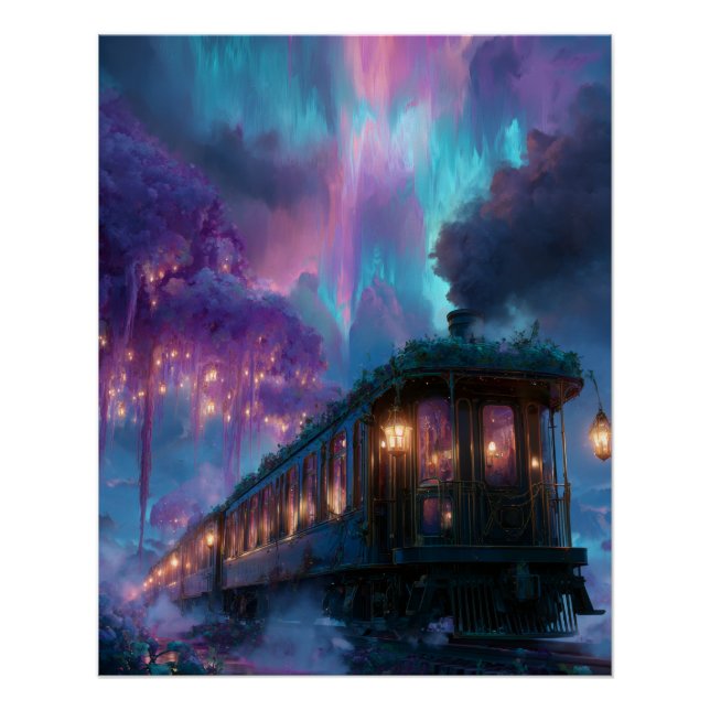 Enchanted Aurora Train Under Starlit Sky Poster (Vorderseite)