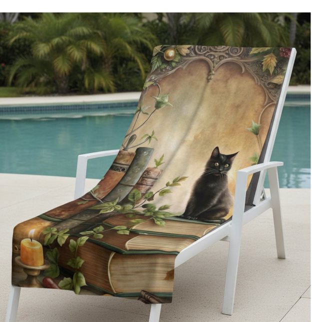 Enchanted Black Cat Library Strandtuch (Von Creator hochgeladen)