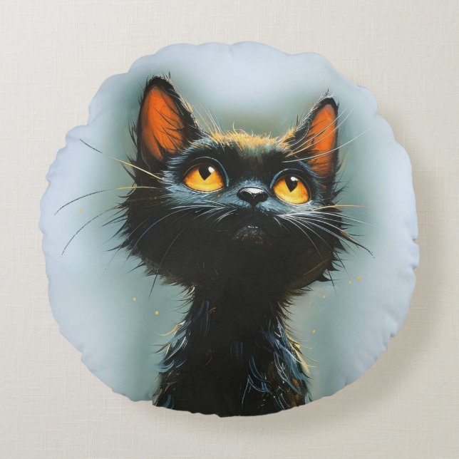 Enchanted Black Cat Rundes Kissen (Vorderseite)