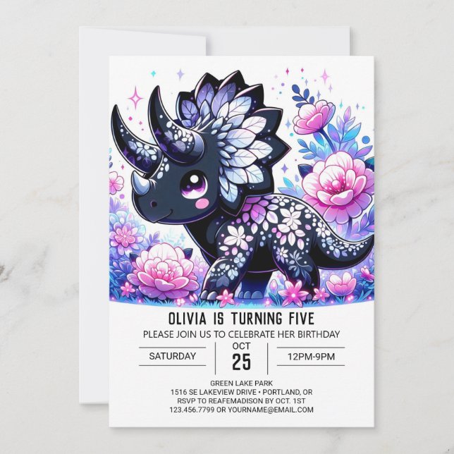 Enchanted Boho Dinosaur Digital Geburtstag Einladung (Vorderseite)