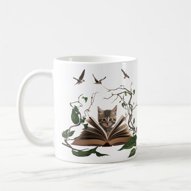 Enchanted Bookworm Kitten Coffee Mug  Kaffeetasse (Links)