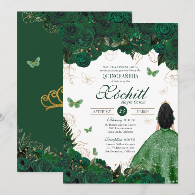 Enchanted Butterfly Garden Emerald Green Quince Einladung (Vorne/Hinten)