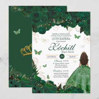Enchanted Butterfly Garden Emerald Quinceanera Einladung