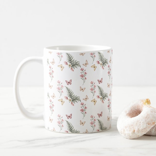 Enchanted Butterfly Garden Romantic Floral Pattern Kaffeetasse (Mit Donut)