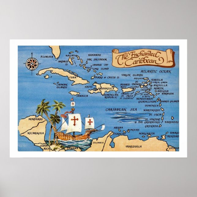 Enchanted Caribbean Map 20x30 Print Poster (Vorne)