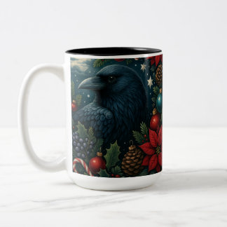 Enchanted Christmas Raven Mug – 15oz Winter Gothic Zweifarbige Tasse