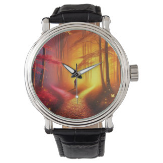 Enchanted Crossroads – Vibrant Autumn Forest Art P Armbanduhr