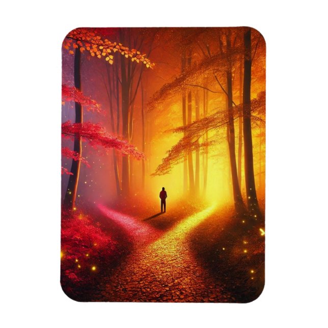 Enchanted Crossroads – Vibrant Autumn Forest Art P Magnet (Vertikal)