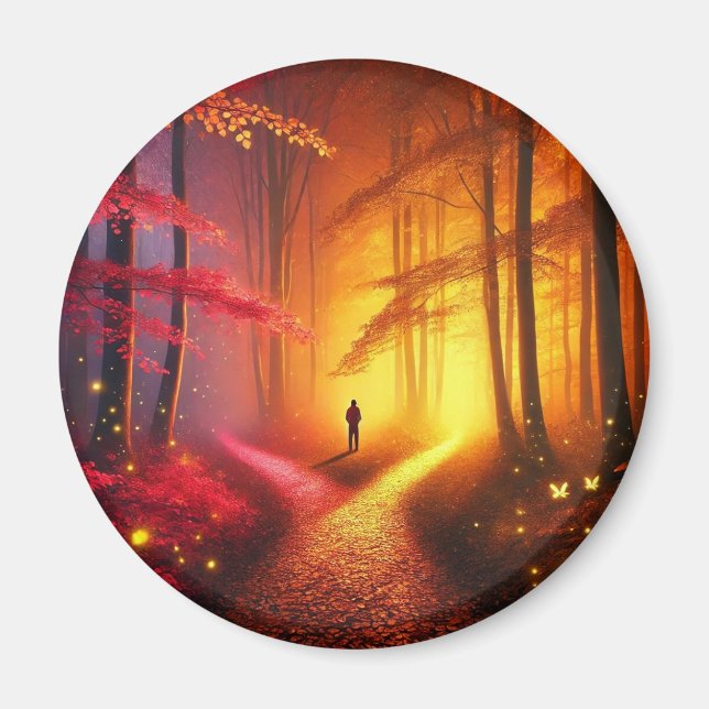 Enchanted Crossroads – Vibrant Autumn Forest Art P Magnet (Vorne)