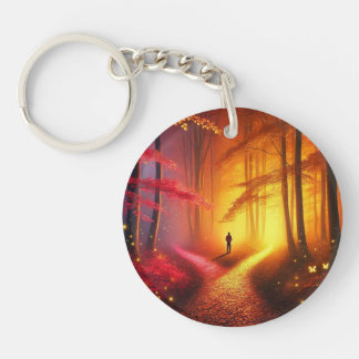 Enchanted Crossroads – Vibrant Autumn Forest Art P Schlüsselanhänger