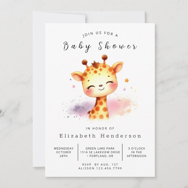 Enchanted Custom Giraffe Baby Shower Einladung (Vorderseite)