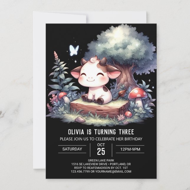 Enchanted Digital Cow Geburtstag Einladung (Vorderseite)