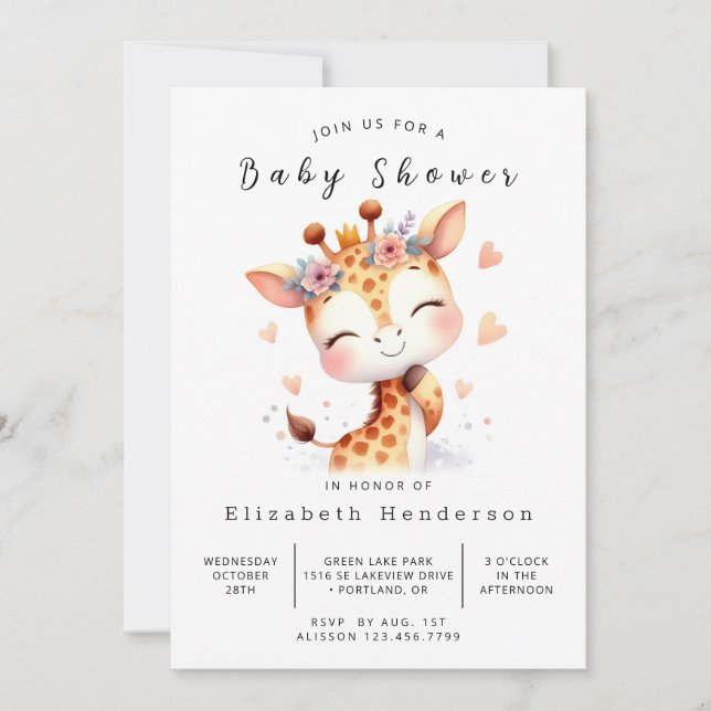Enchanted Digital Giraffe Baby Shower Einladung (Vorderseite)
