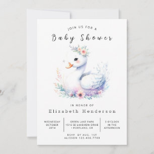 Enchanted Digital Swan Baby Shower Einladung