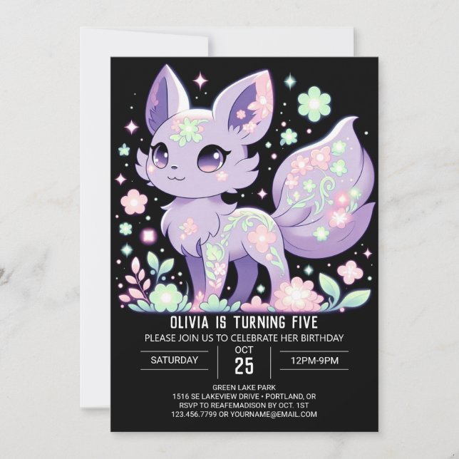 Enchanted Dreamy Fox Digital Geburtstag Einladung (Vorderseite)