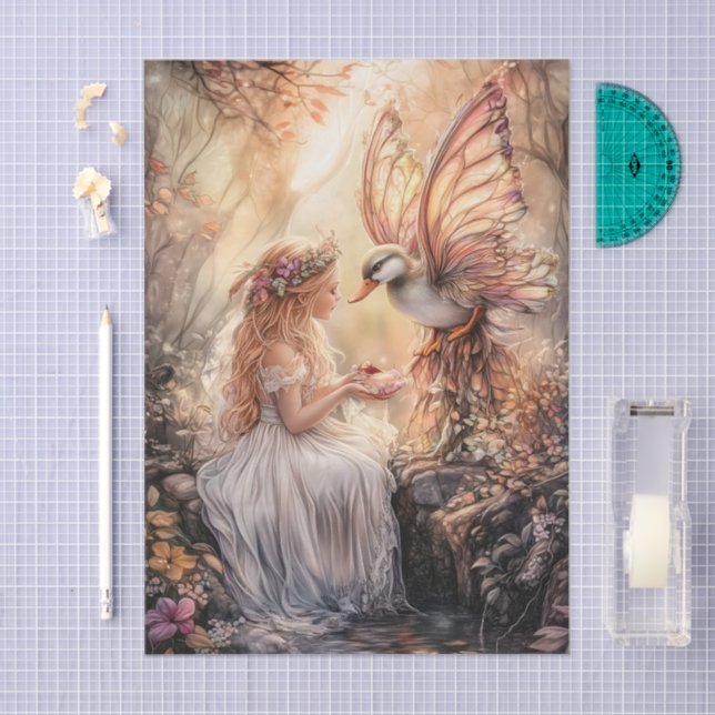 Enchanted Duck Fairy Girl Decoupage Seidenpapier (Handwerk)