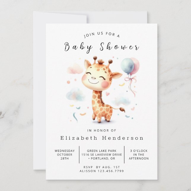 Enchanted Editable Giraffe Baby Shower Einladung (Vorderseite)