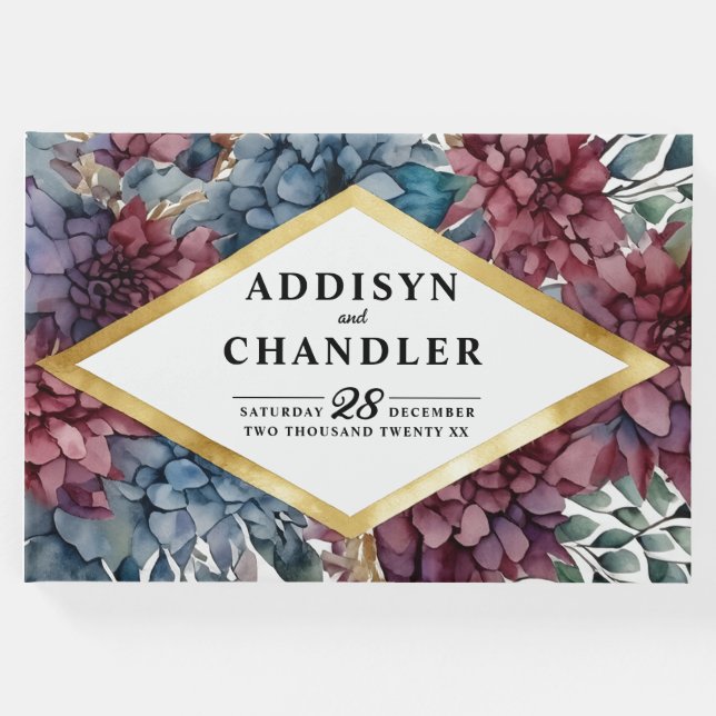 Enchanted Elegance Jewel Toned Floral Wedding Gästebuch (Vorderseite)
