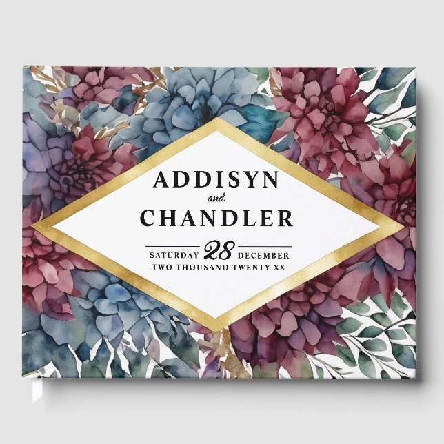 Enchanted Elegance Jewel Toned Floral Wedding Gästebuch (Vorderseite)