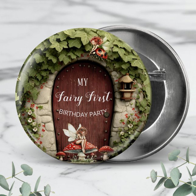 Enchanted Fairy First Birthday Girl Party Button (Enchanted Fairy First Birthday Girl Party Button)