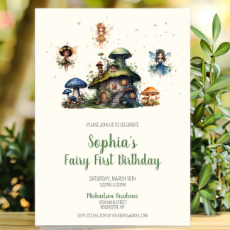 Enchanted Fairy First Birthday Mushroom Einladung