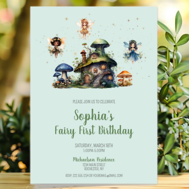 Enchanted Fairy First Birthday Mushroom Einladung (Enchanted Fairy First Birthday Mushroom Invitation, Whimsical Fairy Garden Invite, Woodland Pixie)